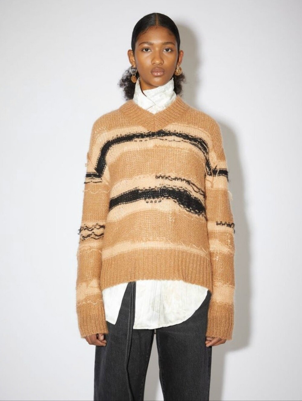 Acne Studios Womens Keren Irregular Stripe Knit Pullover Sweater